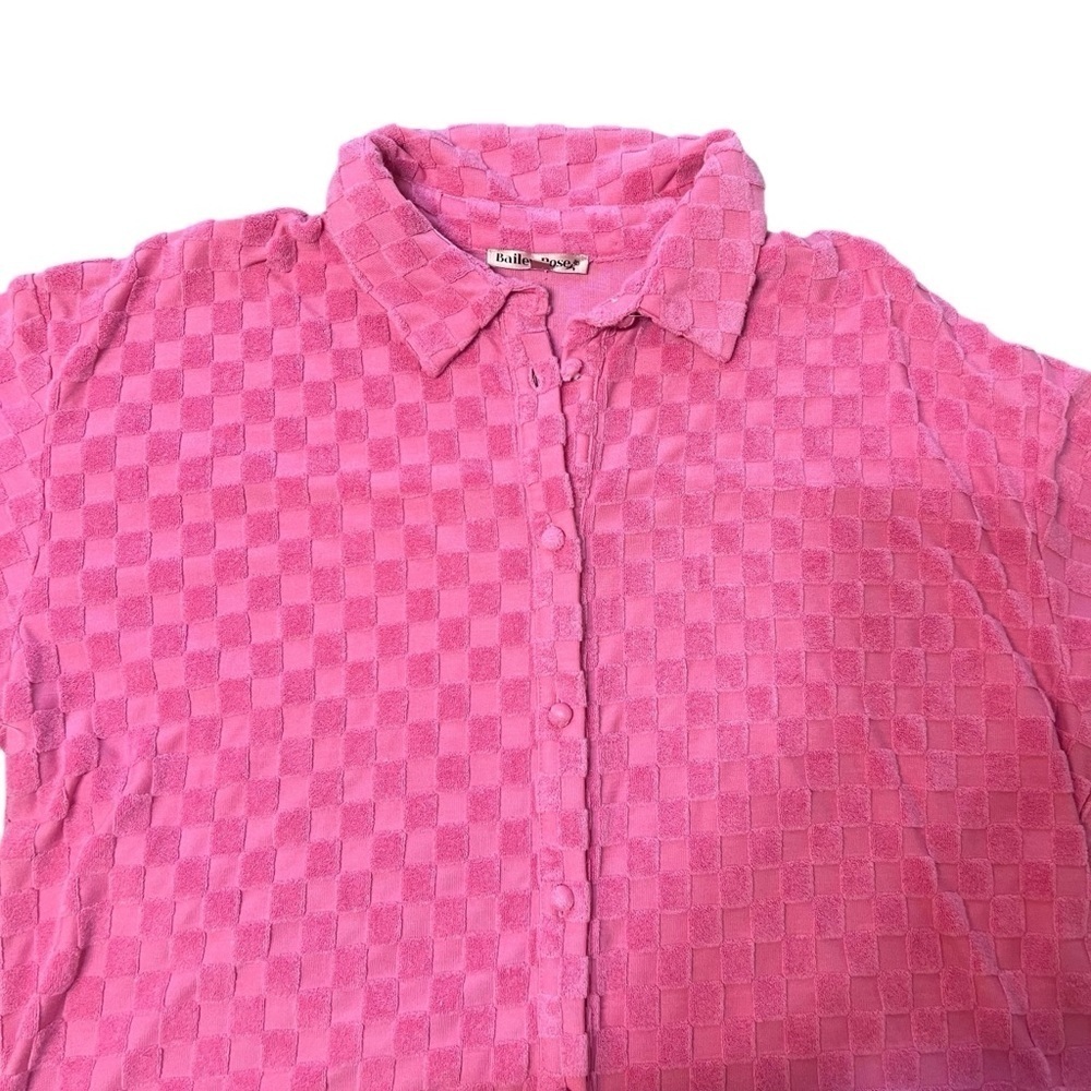 Bailey Rose Pink Checkered Terry Shirt large beach summer spring oversized - Picture 9 of 11